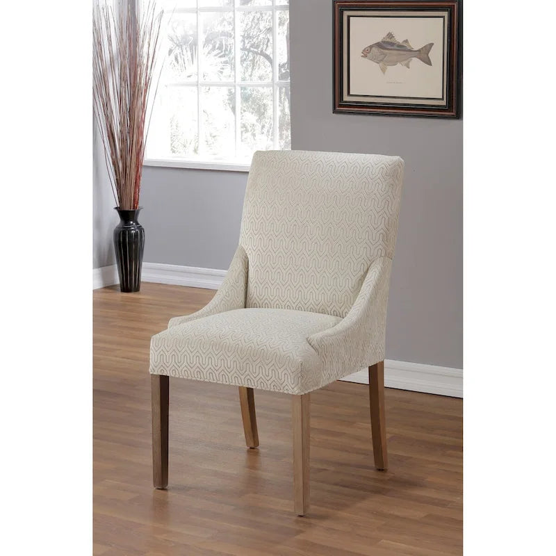 Silla de comedor tapizada con brazos de diseño transicional, patas de caucho y tela estampada