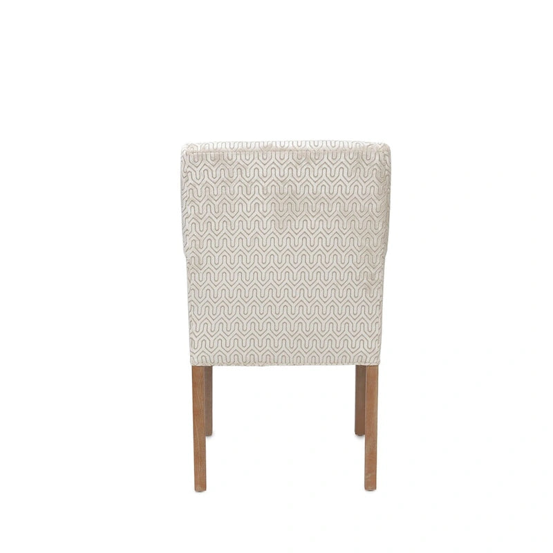 Silla de comedor tapizada con brazos de diseño transicional, patas de caucho y tela estampada