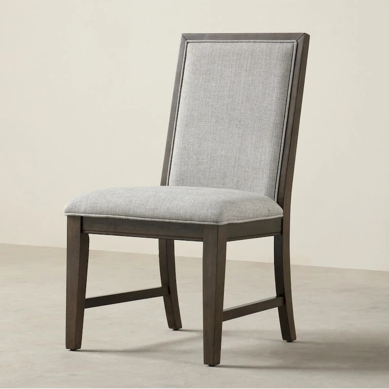 Solid Wood Upholstered Dining Chair Gray Fabric Padded Side Chair