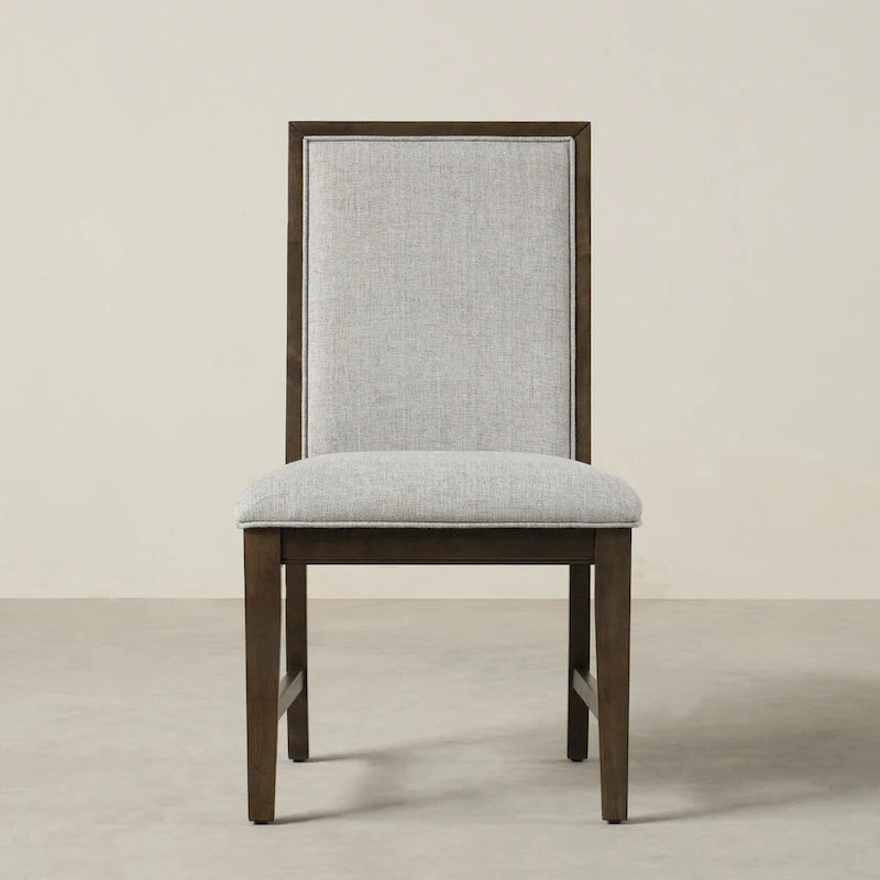 Solid Wood Upholstered Dining Chair Gray Fabric Padded Side Chair