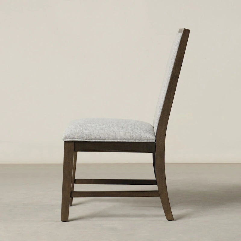 Solid Wood Upholstered Dining Chair Gray Fabric Padded Side Chair