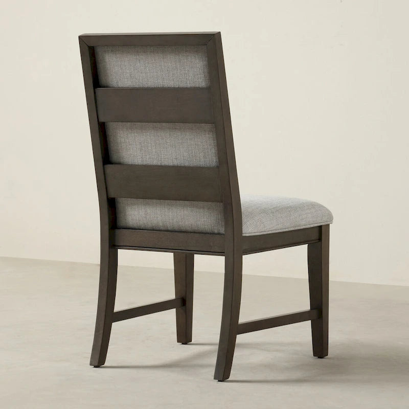 Solid Wood Upholstered Dining Chair Gray Fabric Padded Side Chair