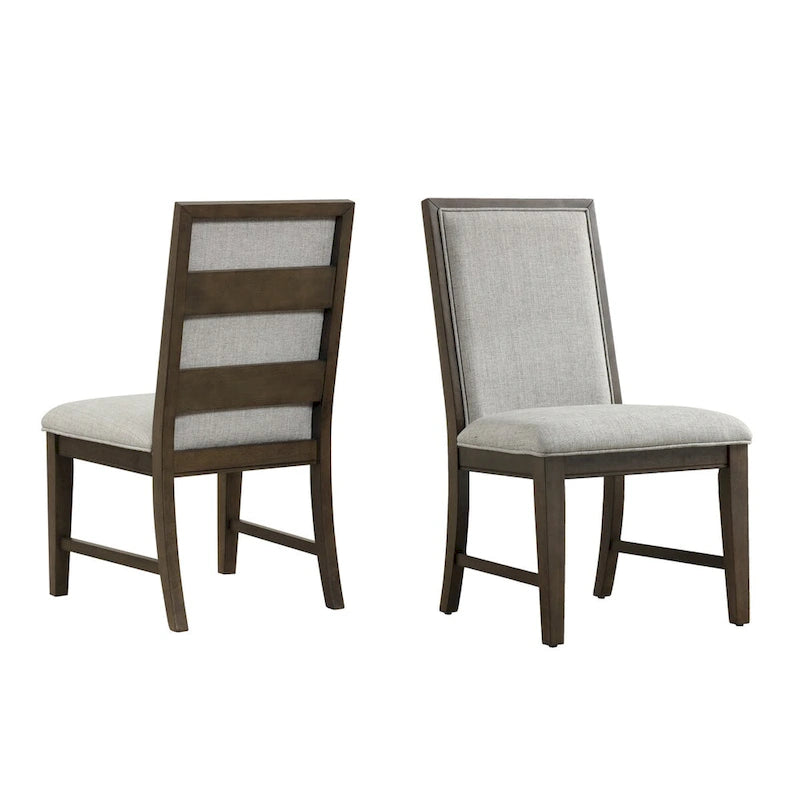 Solid Wood Upholstered Dining Chair Gray Fabric Padded Side Chair