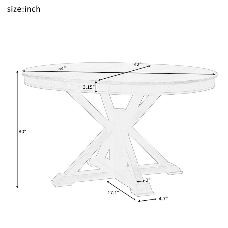 Round Extendable Dining Table with X-Base Pedestal, Natural Brown Espresso