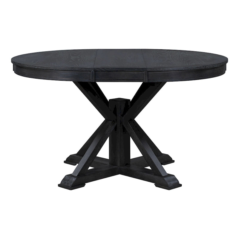 Round Extendable Dining Table with X-Base Pedestal, Natural Brown Espresso