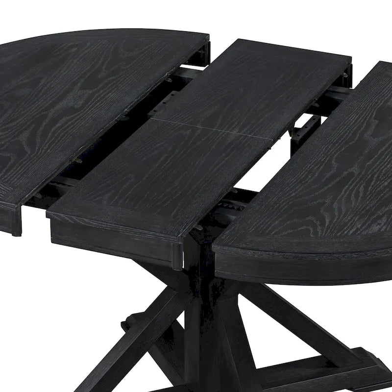 Round Extendable Dining Table with X-Base Pedestal, Natural Brown Espresso