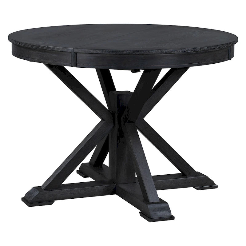 Round Extendable Dining Table with X-Base Pedestal, Natural Brown Espresso