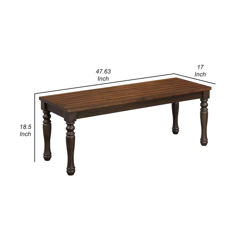 48-Inch Two-Tone Dining Bench with Turned Legs, Rich Brown