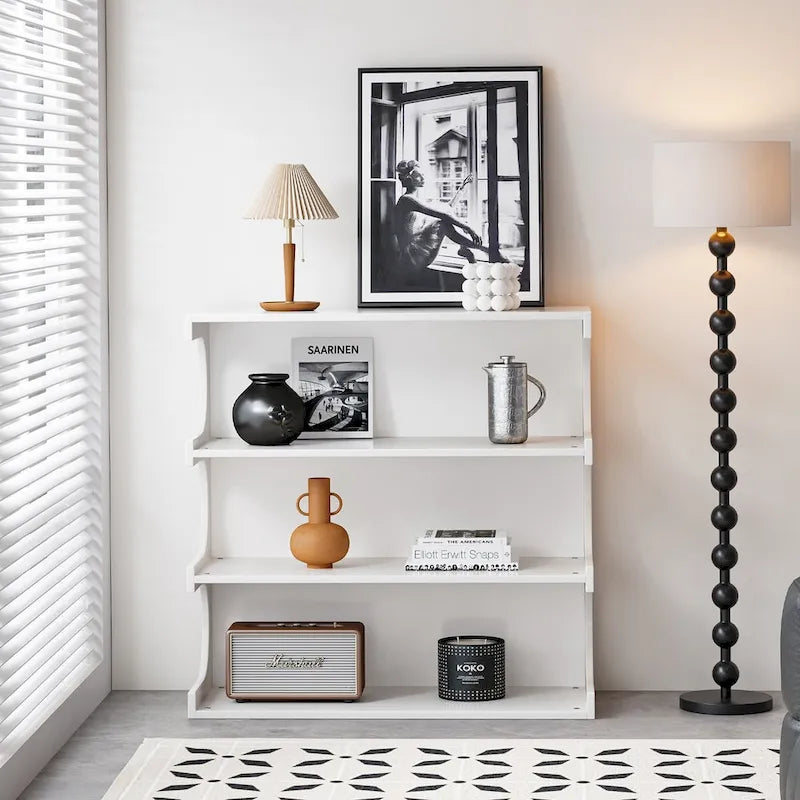 4-Tier White Curved Bookshelf Minimalist Storage Display Organizer