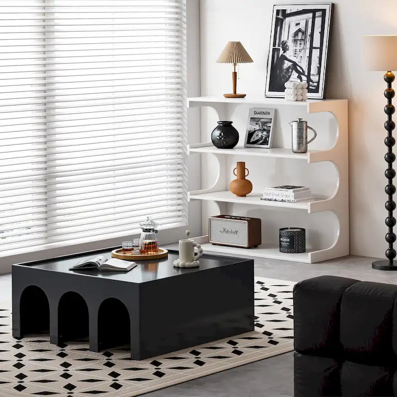 4-Tier White Curved Bookshelf Minimalist Storage Display Organizer