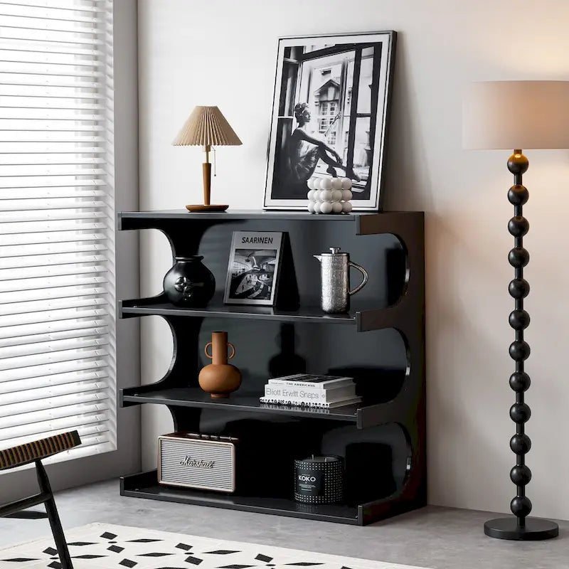 4-Tier White Curved Bookshelf Minimalist Storage Display Organizer