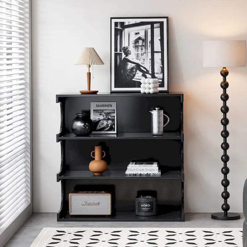 4-Tier White Curved Bookshelf Minimalist Storage Display Organizer