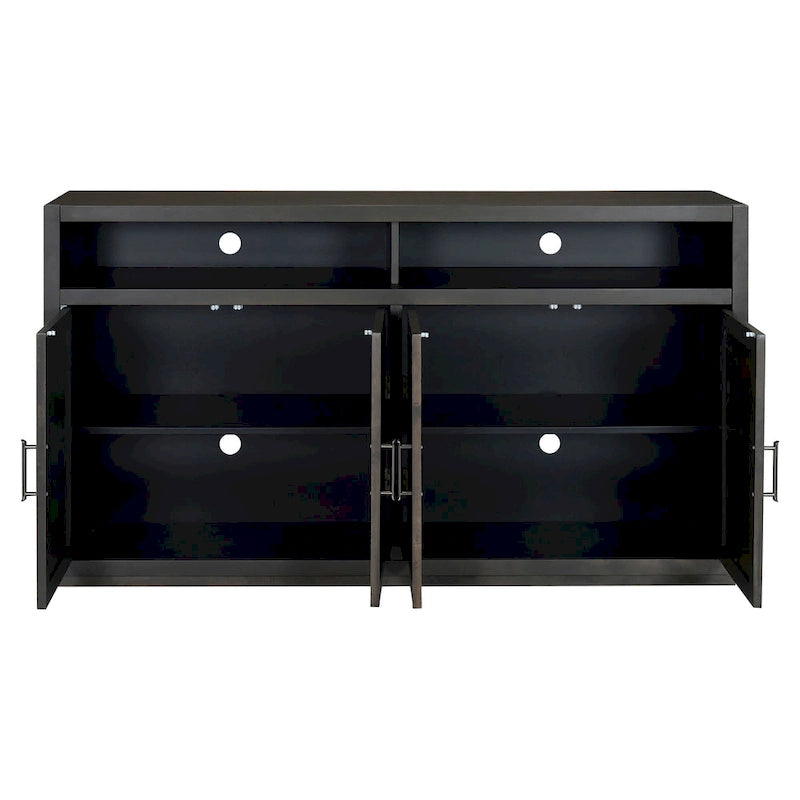 Retro Chevron 4-Door Sideboard with Open Shelf and Adjustable Storage