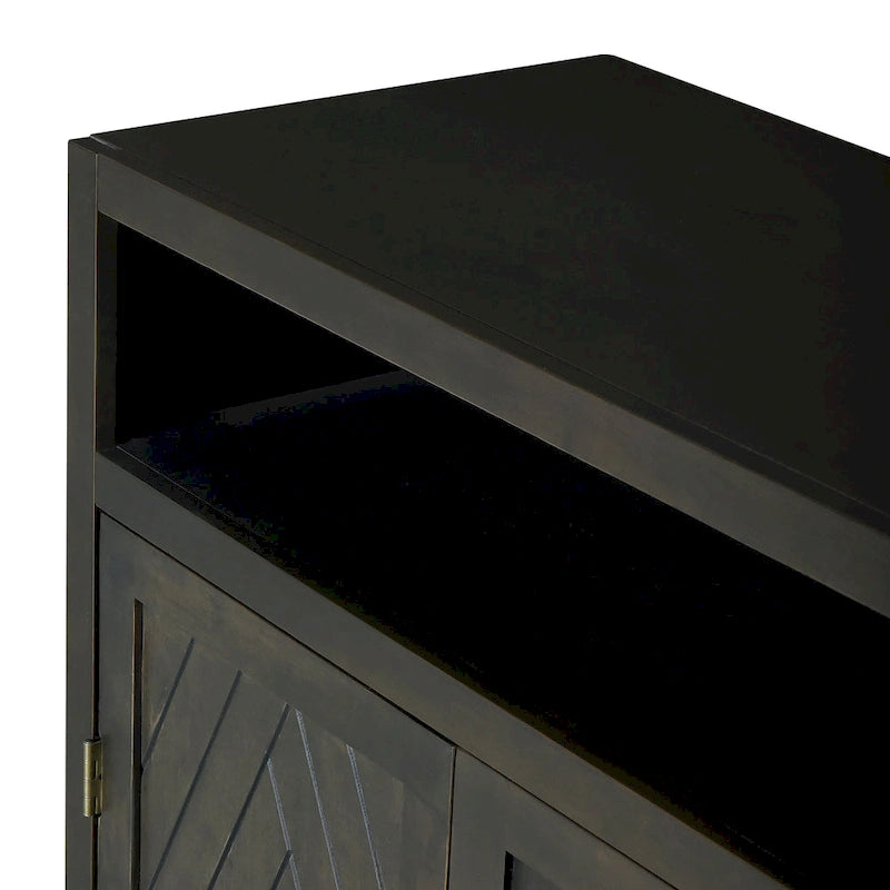 Retro Chevron 4-Door Sideboard with Open Shelf and Adjustable Storage