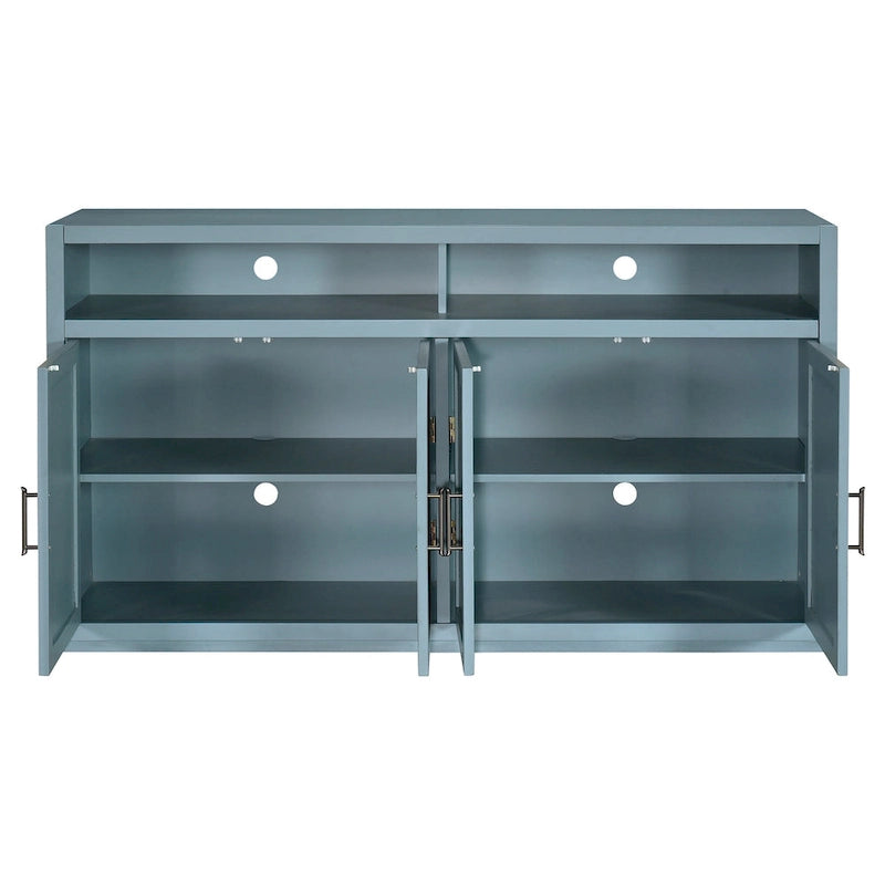 Retro Chevron 4-Door Sideboard with Open Shelf and Adjustable Storage
