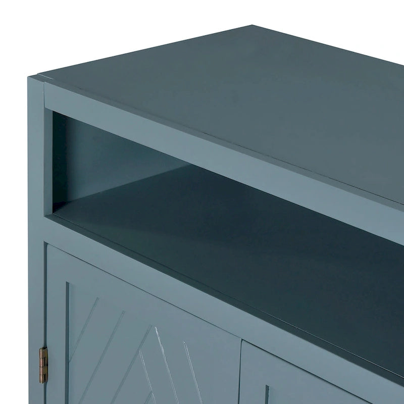 Retro Chevron 4-Door Sideboard with Open Shelf and Adjustable Storage