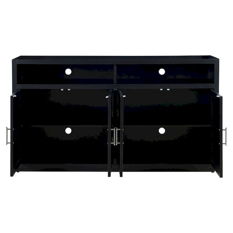 Retro Chevron 4-Door Sideboard with Open Shelf and Adjustable Storage