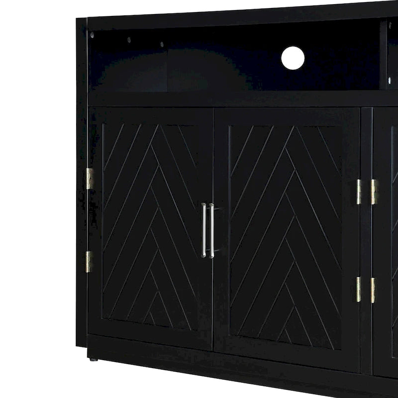 Retro Chevron 4-Door Sideboard with Open Shelf and Adjustable Storage