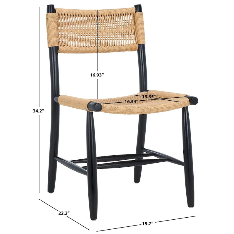 Woven Rope Black Wood Frame Dining Chair Natural Beige Boho Style