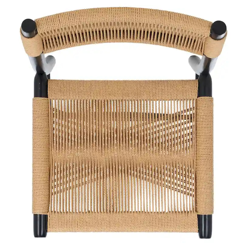 Woven Rope Black Wood Frame Dining Chair Natural Beige Boho Style