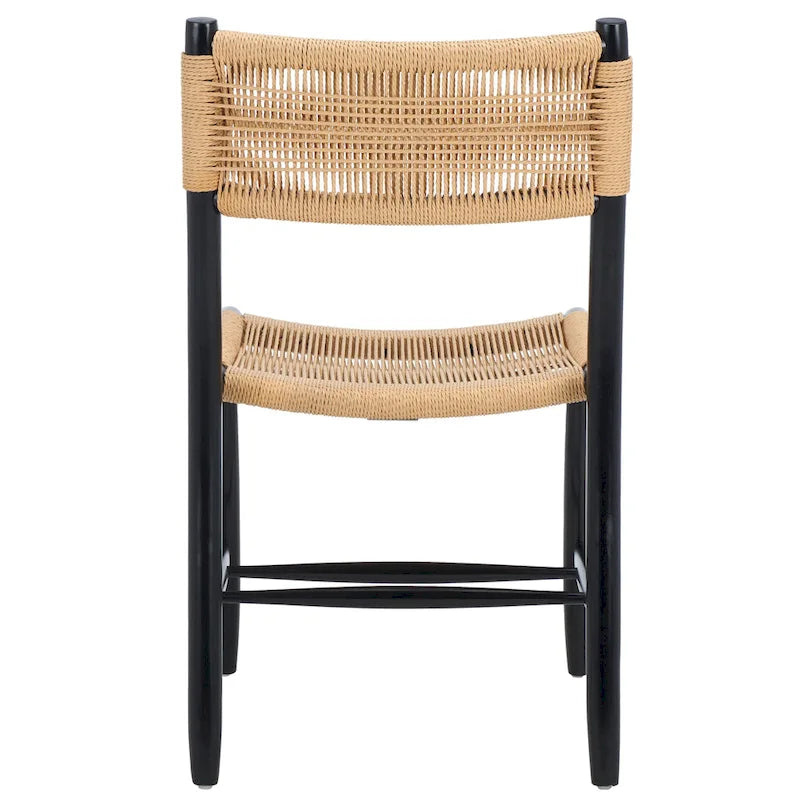 Woven Rope Black Wood Frame Dining Chair Natural Beige Boho Style